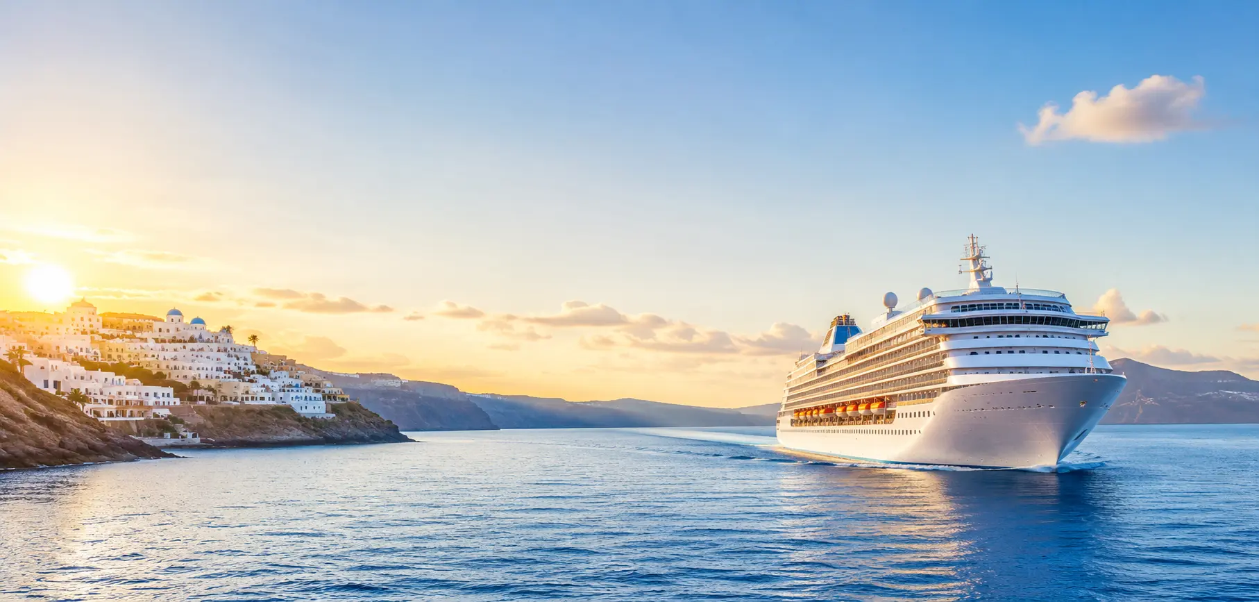 Denizde cruise gemisi ve ada kıyısı